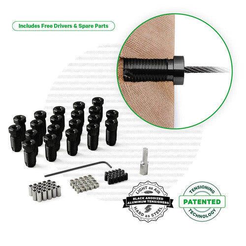 Black Cable Tensioner for Wood Posts Tensioners Cable Bullet Standard (1-1/2") 20 Tensioner Kits with Drivers
