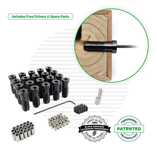 Black Cable Tensioner for Wood Posts Tensioners Cable Bullet XL (1-7/8") 20 Tensioner Kits with Drivers