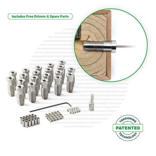 Cable Tensioner for Wood Posts Tensioners Cable Bullet XL (1-7/8") 20 Tensioner Kits with Drivers