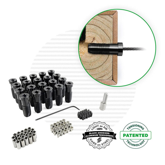 Black Cable Tensioner for Wood Posts Tensioners Cable Bullet XL (1-7/8") 20 Tensioner Kits with Drivers 
