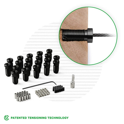 Cable Rail Tensioner Kit for Wood Posts | Black Finish Cable Bullet Standard (1-1/2") 20 Tensioner Kits with Drivers 