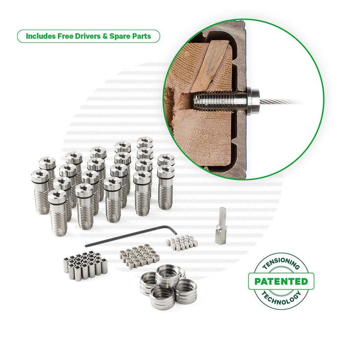 Cable Tensioner for Vinyl or Composite Post Sleeves Tensioners Cable Bullet XL (1-7/8") 20 Tensioner Kits with Drivers 
