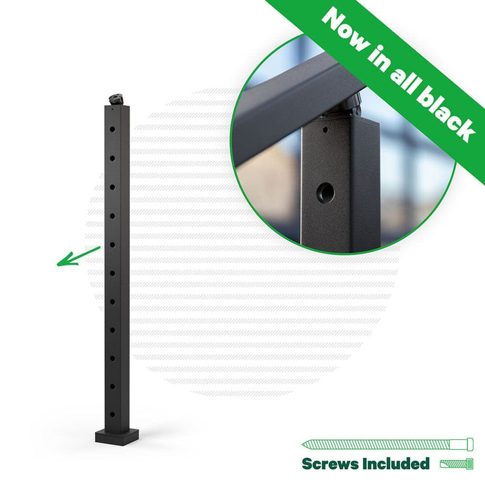 Signature Series Top Mount Cable Railing Terminal Post | Black Finish Posts Cable Bullet Top Stair End Post 36" (11 Cables) Flat Black (Fine Texture)