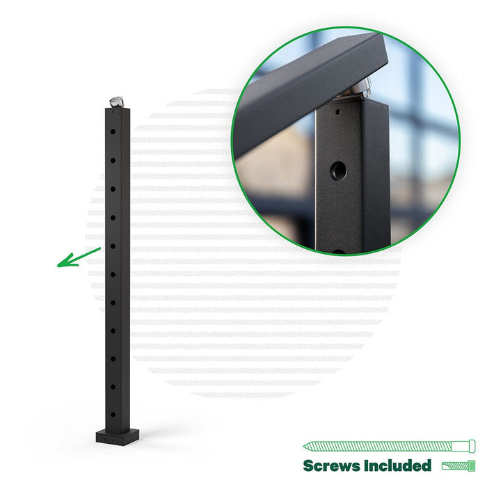 Signature Series Top Mount Cable Railing Terminal Post Posts Cable Bullet Top Stair End Post 36" (11 Cables) Flat Black (Fine Texture)