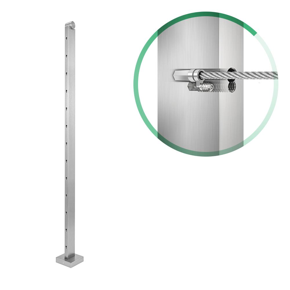 Venture Series Top Mount Stainless Steel Cable Railing End Post Posts Cable Bullet End Post Type 316 Stainless Steel 42&quot; (13 Cables)